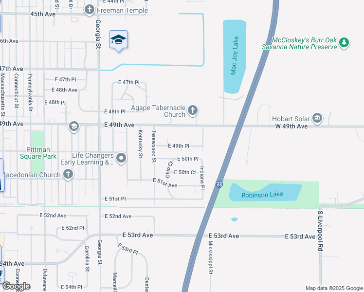 map of restaurants, bars, coffee shops, grocery stores, and more near 1317 East 49th Place in Gary
