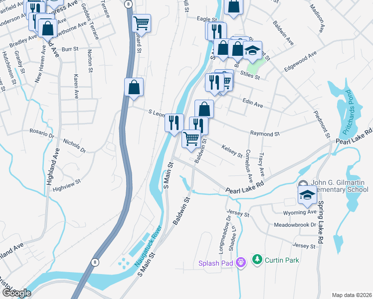 map of restaurants, bars, coffee shops, grocery stores, and more near 23 Pearl Lake Road in Waterbury