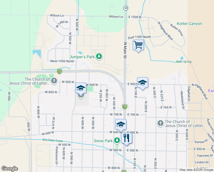map of restaurants, bars, coffee shops, grocery stores, and more near 965 North 200 West in Brigham City