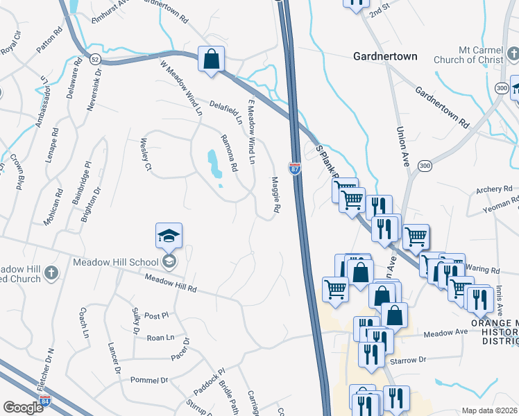 map of restaurants, bars, coffee shops, grocery stores, and more near 1166 Maggie Road in Newburgh