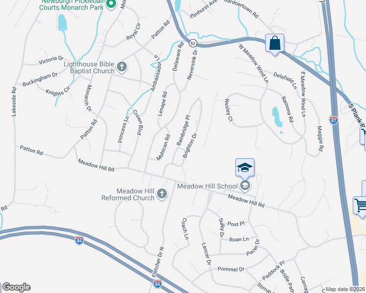 map of restaurants, bars, coffee shops, grocery stores, and more near 2 Bainbridge Place in Newburgh
