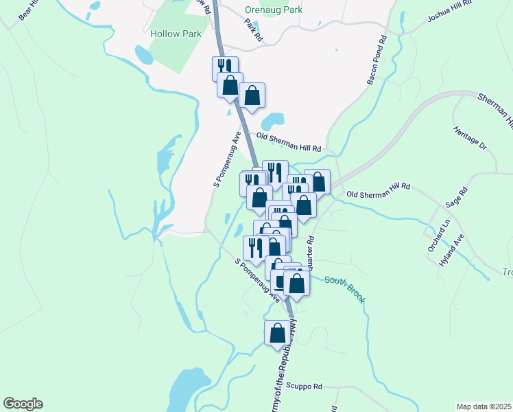 map of restaurants, bars, coffee shops, grocery stores, and more near 660 Main Street South in Woodbury