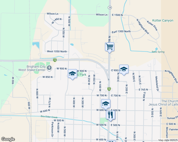 map of restaurants, bars, coffee shops, grocery stores, and more near North 250 West in Brigham City