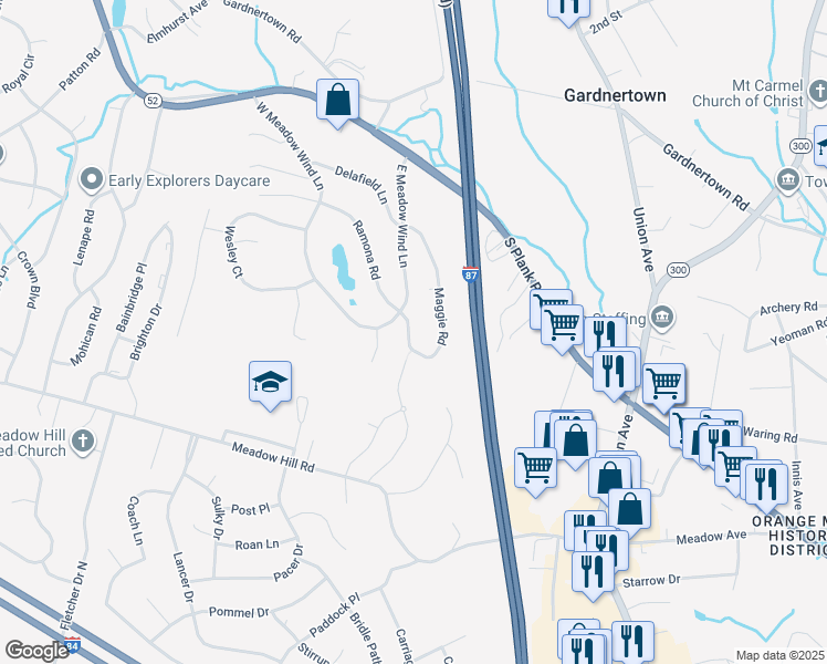 map of restaurants, bars, coffee shops, grocery stores, and more near 1166 Maggie Road in Newburgh