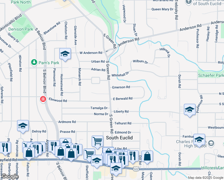 map of restaurants, bars, coffee shops, grocery stores, and more near 4473 East Berwald Road in South Euclid