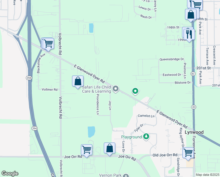 map of restaurants, bars, coffee shops, grocery stores, and more near 20231 Joy Lane in Lynwood