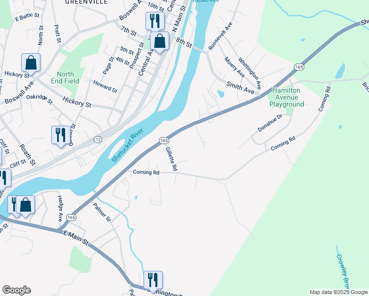 map of restaurants, bars, coffee shops, grocery stores, and more near 281 Hamilton Avenue in Norwich
