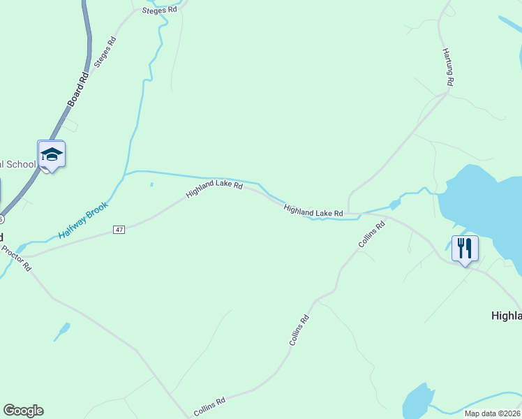 map of restaurants, bars, coffee shops, grocery stores, and more near 60 Highland Lake Road in Eldred