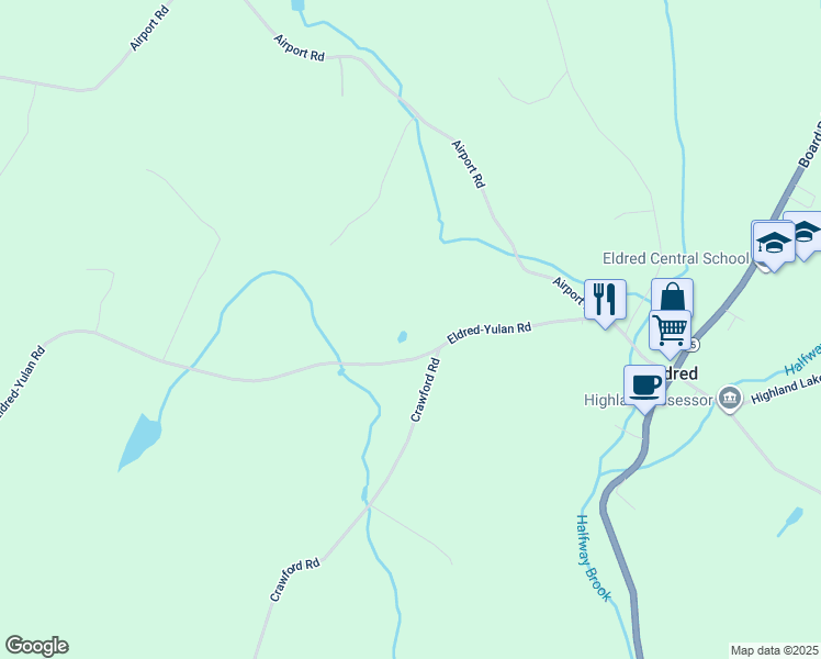 map of restaurants, bars, coffee shops, grocery stores, and more near in Eldred