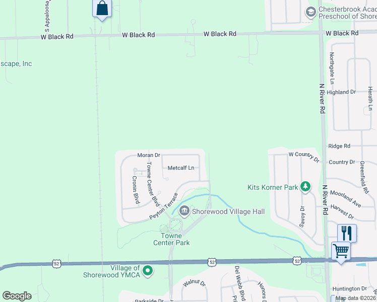 map of restaurants, bars, coffee shops, grocery stores, and more near 1626 Moran Drive in Shorewood