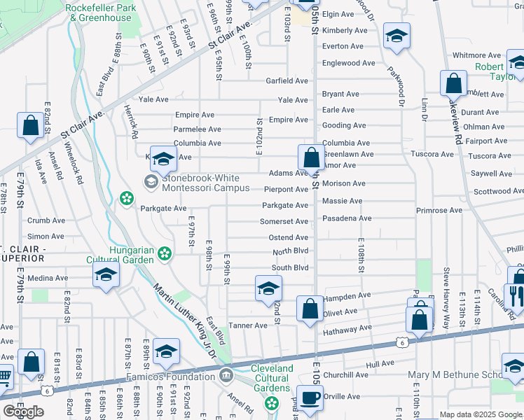 map of restaurants, bars, coffee shops, grocery stores, and more near 10014 Pierpont Avenue in Cleveland