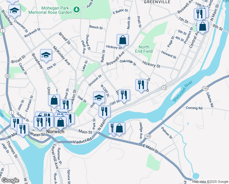 map of restaurants, bars, coffee shops, grocery stores, and more near 71 Roath Street in Norwich