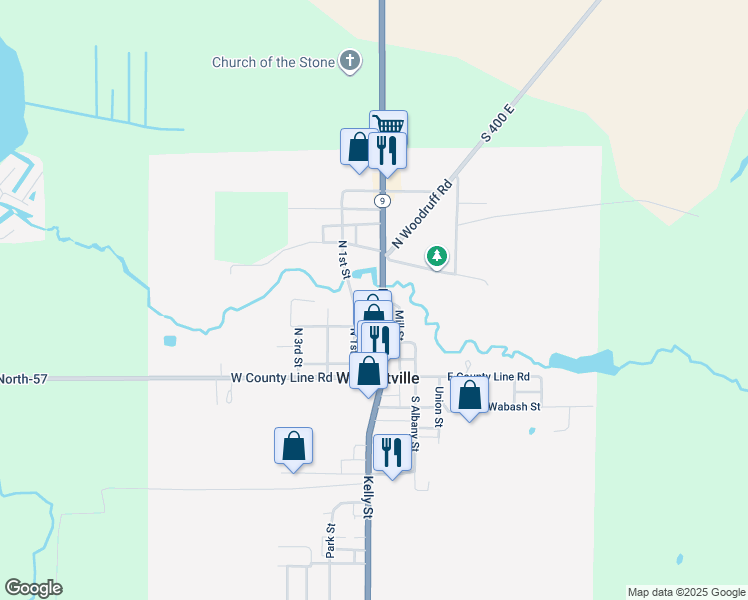 map of restaurants, bars, coffee shops, grocery stores, and more near 211 North Main Street in Wolcottville