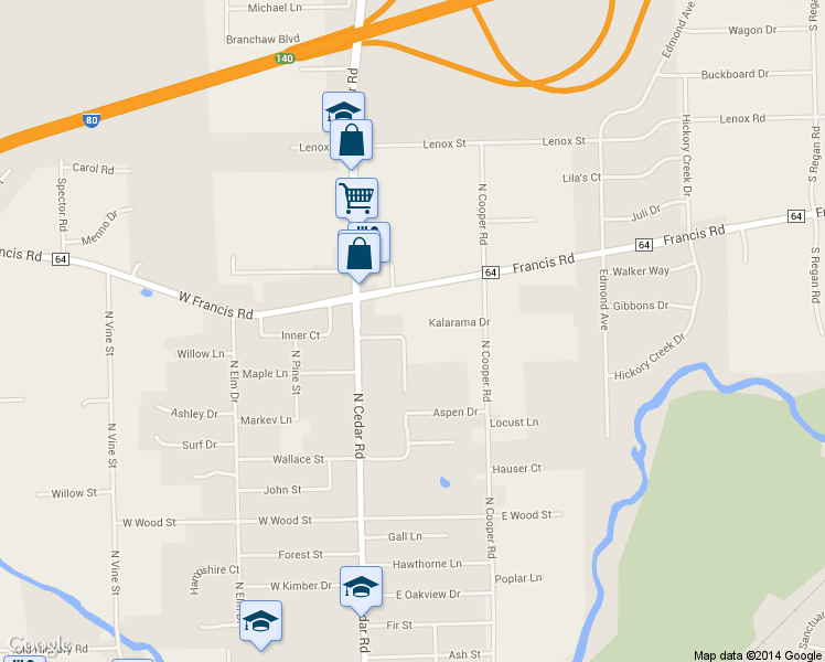 map of restaurants, bars, coffee shops, grocery stores, and more near 134 Francis Road in New Lenox