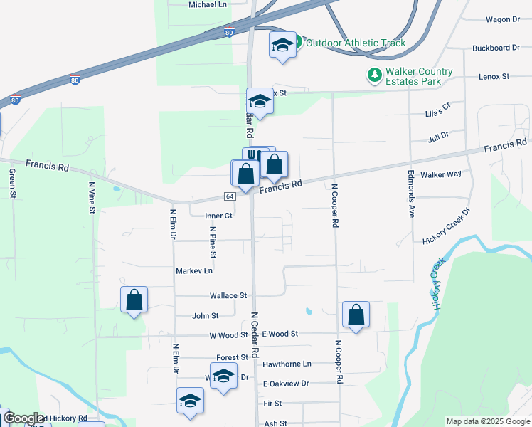 map of restaurants, bars, coffee shops, grocery stores, and more near 1266 North Cedar Road in New Lenox