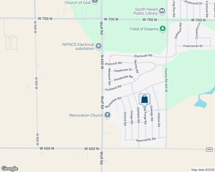 map of restaurants, bars, coffee shops, grocery stores, and more near 433 Pembroke Road in Valparaiso