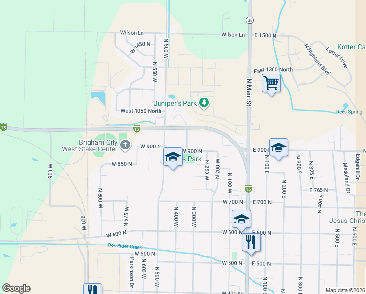 map of restaurants, bars, coffee shops, grocery stores, and more near 472 West 900 North in Brigham City