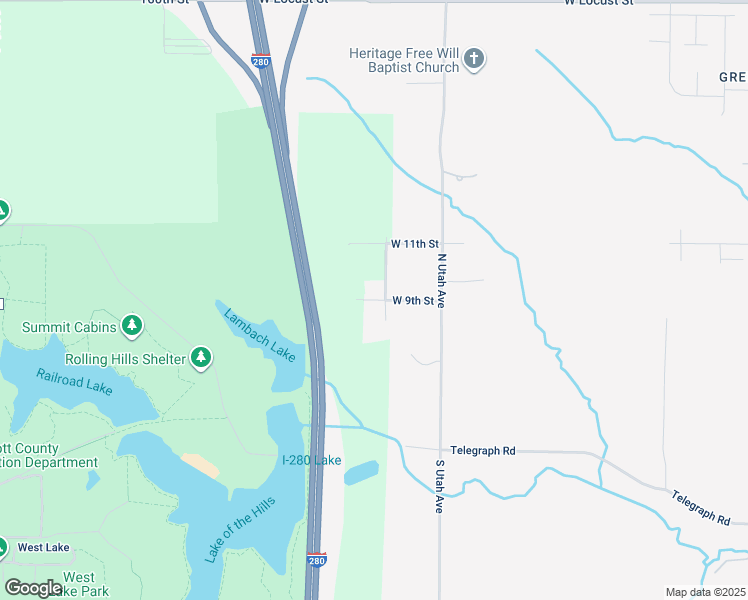 map of restaurants, bars, coffee shops, grocery stores, and more near West 9th Street in Davenport