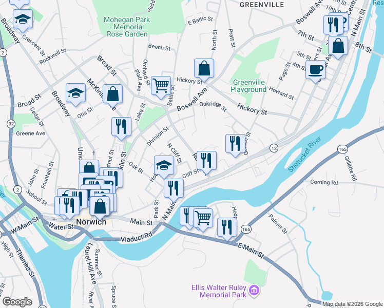 map of restaurants, bars, coffee shops, grocery stores, and more near 71 Roath Street in Norwich
