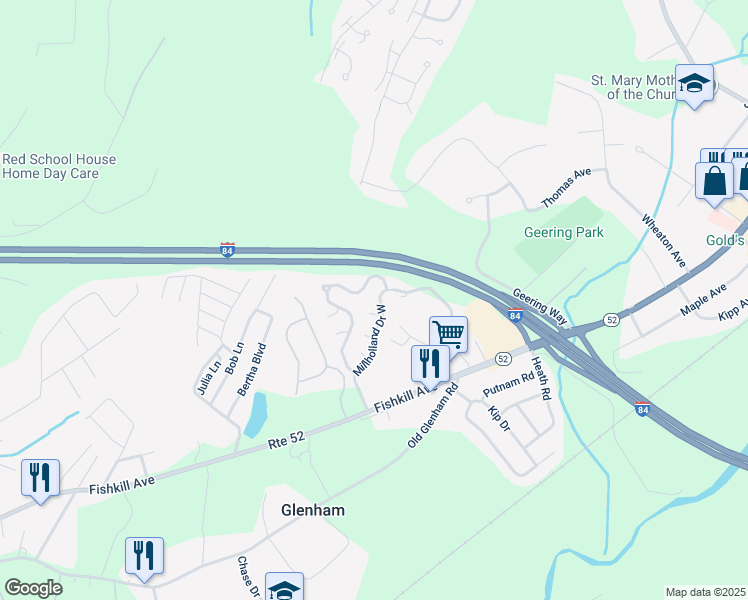 map of restaurants, bars, coffee shops, grocery stores, and more near 16 Spruce Ridge Drive in Fishkill