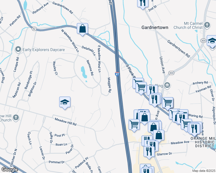 map of restaurants, bars, coffee shops, grocery stores, and more near 1146 Maggie Road in Newburgh