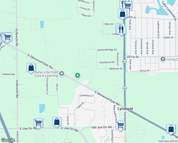 map of restaurants, bars, coffee shops, grocery stores, and more near 2060 Bilstone Drive in Lynwood