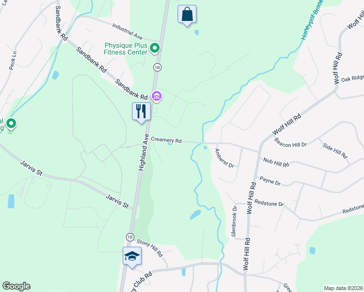 map of restaurants, bars, coffee shops, grocery stores, and more near 63 Creamery Road in Cheshire