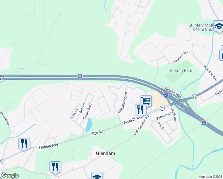 map of restaurants, bars, coffee shops, grocery stores, and more near 2 Cambridge Court in Fishkill