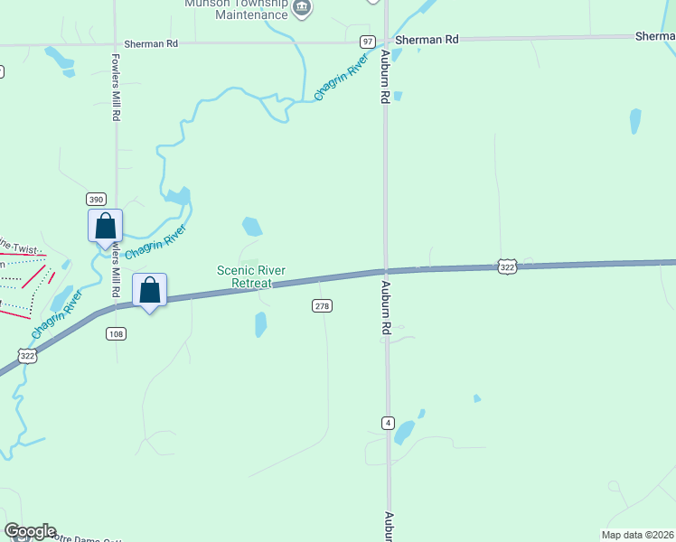map of restaurants, bars, coffee shops, grocery stores, and more near 11018 Mayfield Road in Chardon