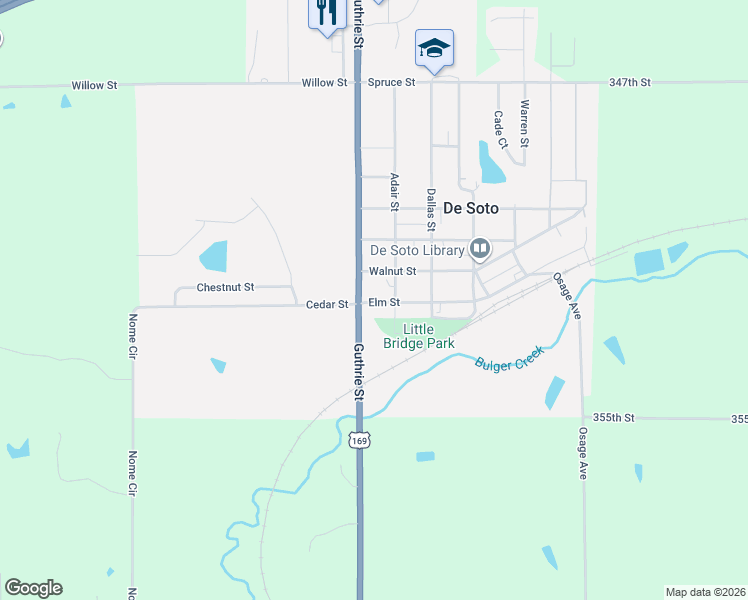 map of restaurants, bars, coffee shops, grocery stores, and more near 104 Walnut Street in De Soto