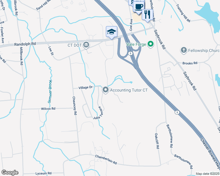 map of restaurants, bars, coffee shops, grocery stores, and more near 3 Countryside Lane in Middletown