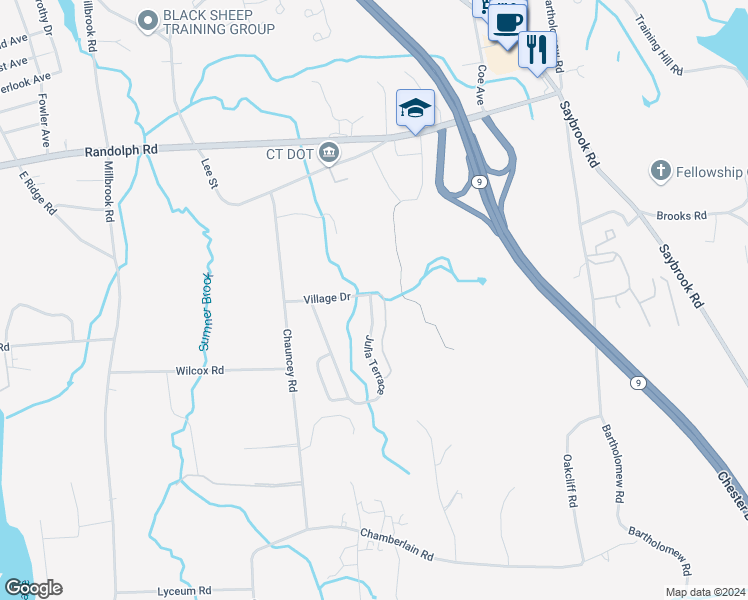 map of restaurants, bars, coffee shops, grocery stores, and more near 243 Julia Terrace in Middletown
