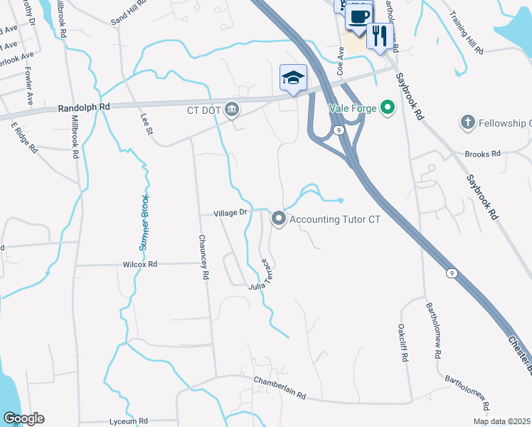 map of restaurants, bars, coffee shops, grocery stores, and more near 243 Julia Terrace in Middletown