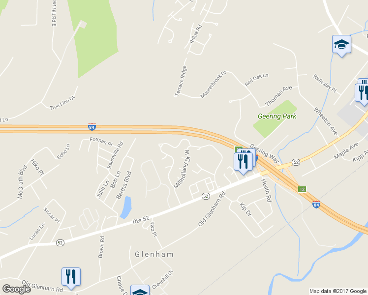 map of restaurants, bars, coffee shops, grocery stores, and more near 57 Millholland Drive West in Fishkill