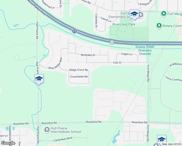 map of restaurants, bars, coffee shops, grocery stores, and more near 1445 Ridge Cross Road in Perrysburg