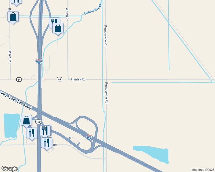 map of restaurants, bars, coffee shops, grocery stores, and more near 25986 Pemberville Road in Perrysburg