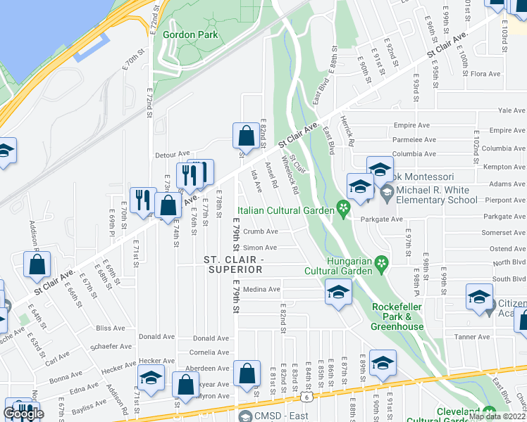 map of restaurants, bars, coffee shops, grocery stores, and more near 966 Ida Avenue in Cleveland