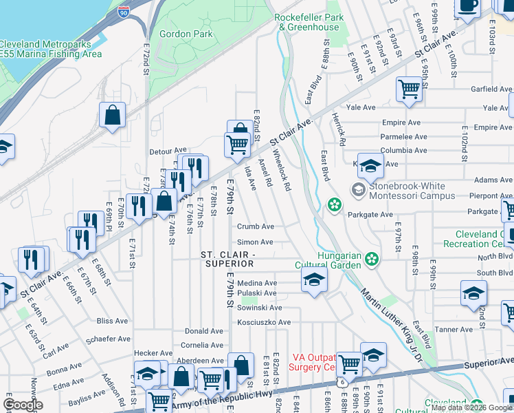 map of restaurants, bars, coffee shops, grocery stores, and more near 966 Ida Avenue in Cleveland