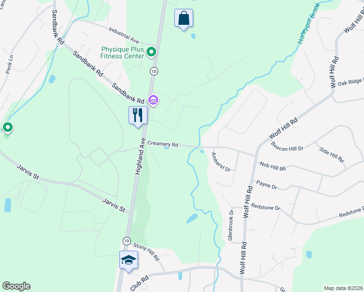 map of restaurants, bars, coffee shops, grocery stores, and more near 42 Creamery Road in Cheshire