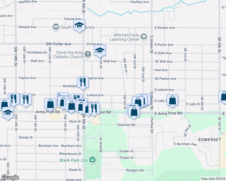 map of restaurants, bars, coffee shops, grocery stores, and more near 515 Leland Avenue in Des Moines