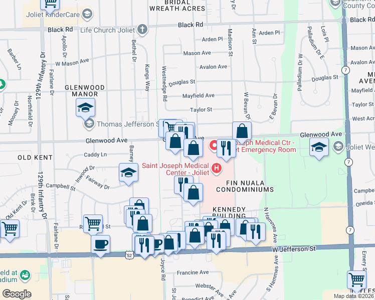 map of restaurants, bars, coffee shops, grocery stores, and more near 326 Republic Avenue in Joliet