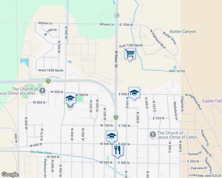 map of restaurants, bars, coffee shops, grocery stores, and more near 905 North Main Street in Brigham City