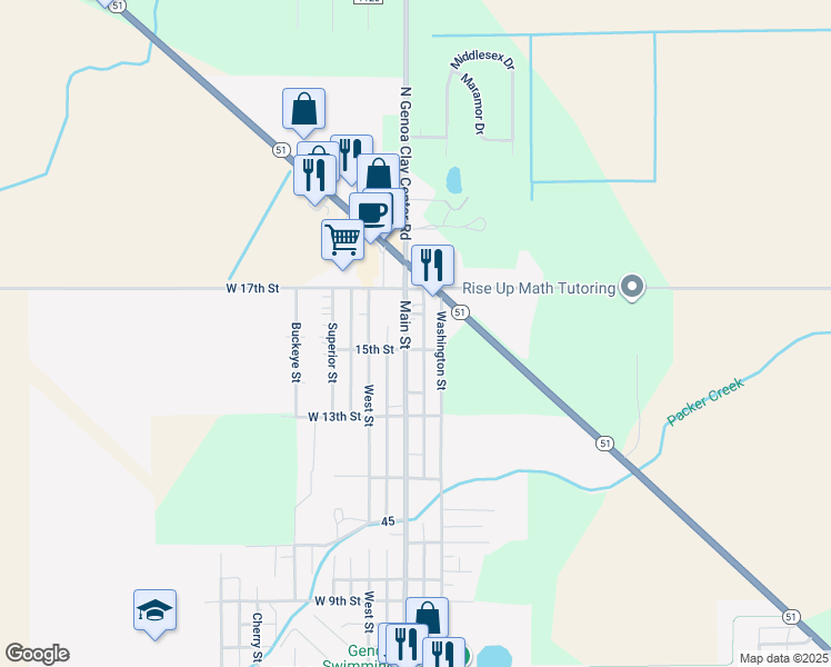 map of restaurants, bars, coffee shops, grocery stores, and more near 1509 Main Street in Genoa