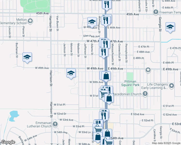 map of restaurants, bars, coffee shops, grocery stores, and more near 4924 Adams Street in Gary