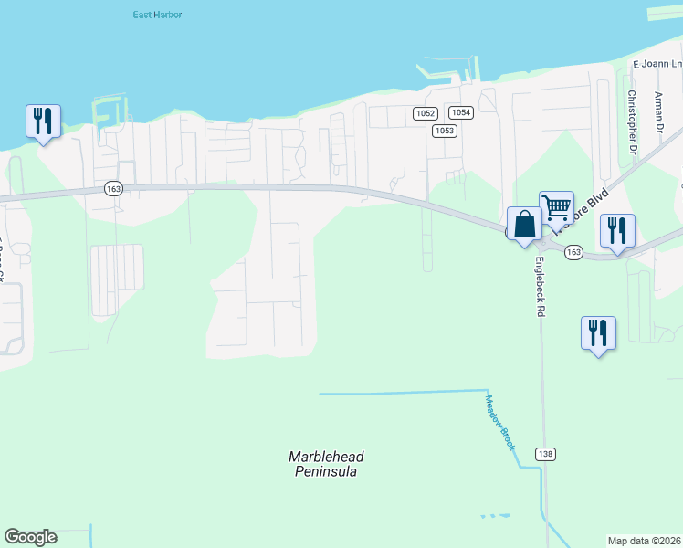 map of restaurants, bars, coffee shops, grocery stores, and more near 7522 East Harbor Road in Lakeside Marblehead