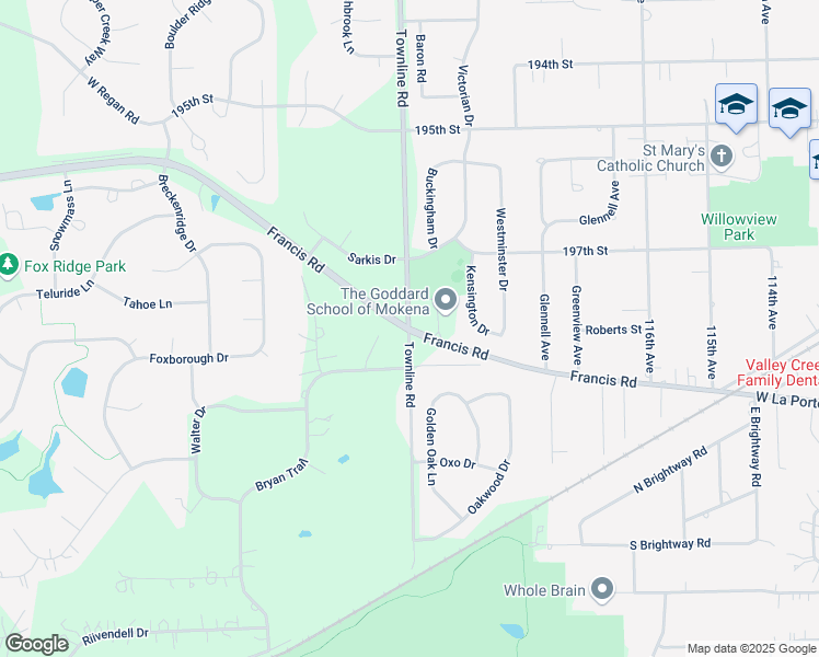 map of restaurants, bars, coffee shops, grocery stores, and more near Francis Rd & Townline Rd in Mokena