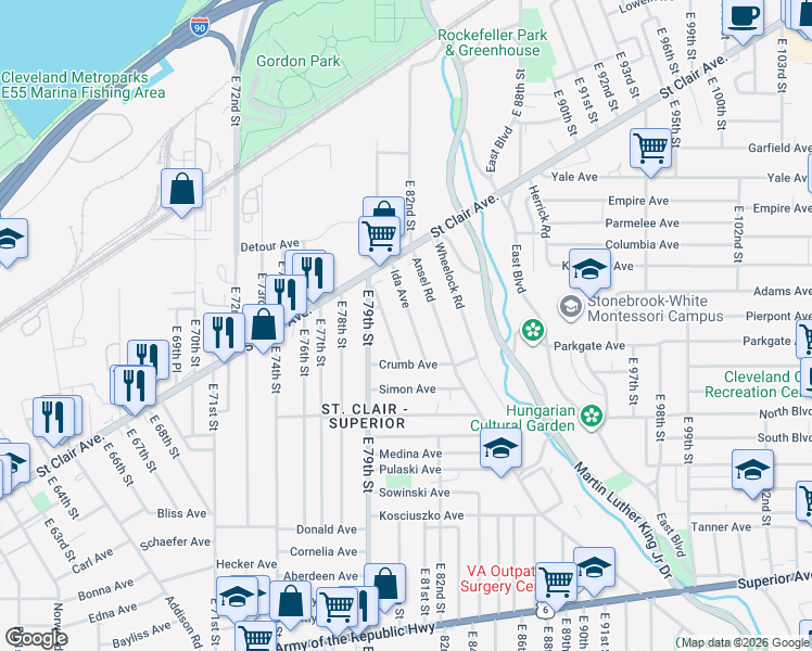 map of restaurants, bars, coffee shops, grocery stores, and more near 965 Ida Avenue in Cleveland