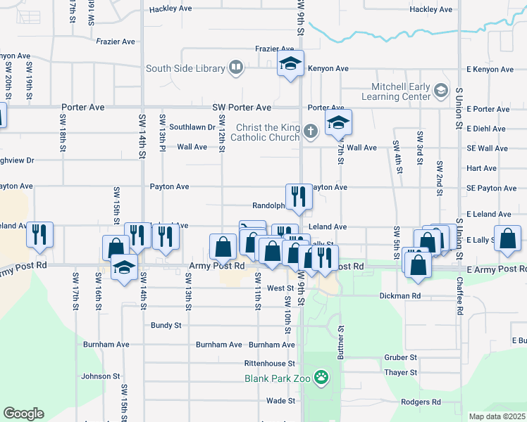 map of restaurants, bars, coffee shops, grocery stores, and more near 1010 Randolph Street in Des Moines