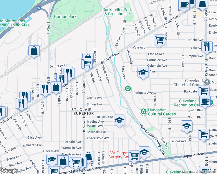 map of restaurants, bars, coffee shops, grocery stores, and more near 958 Wheelock Road in Cleveland