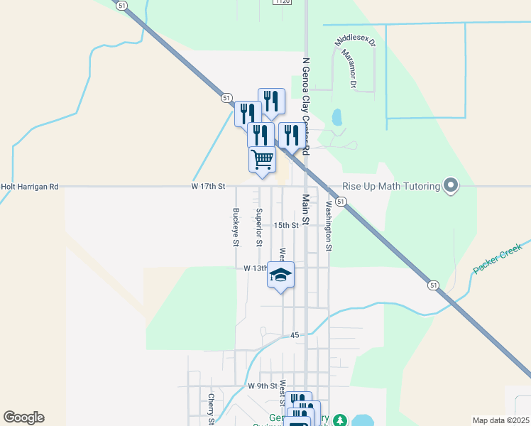 map of restaurants, bars, coffee shops, grocery stores, and more near 1507 Superior St in Genoa